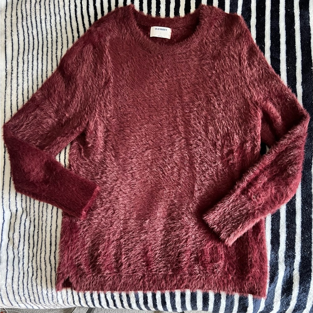 Old Navy Eyelash Sweater - maroon in color.